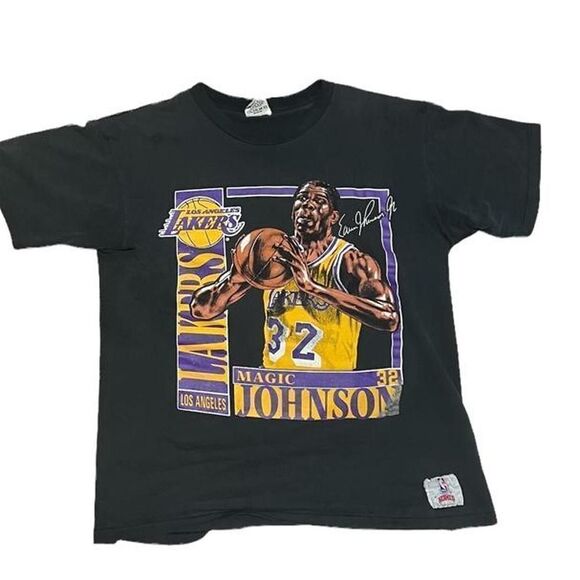 Vintage 1990s Classic Los Angeles Lakers Magic Johnson Nutmeg T Shirt - Picture 1 of 3